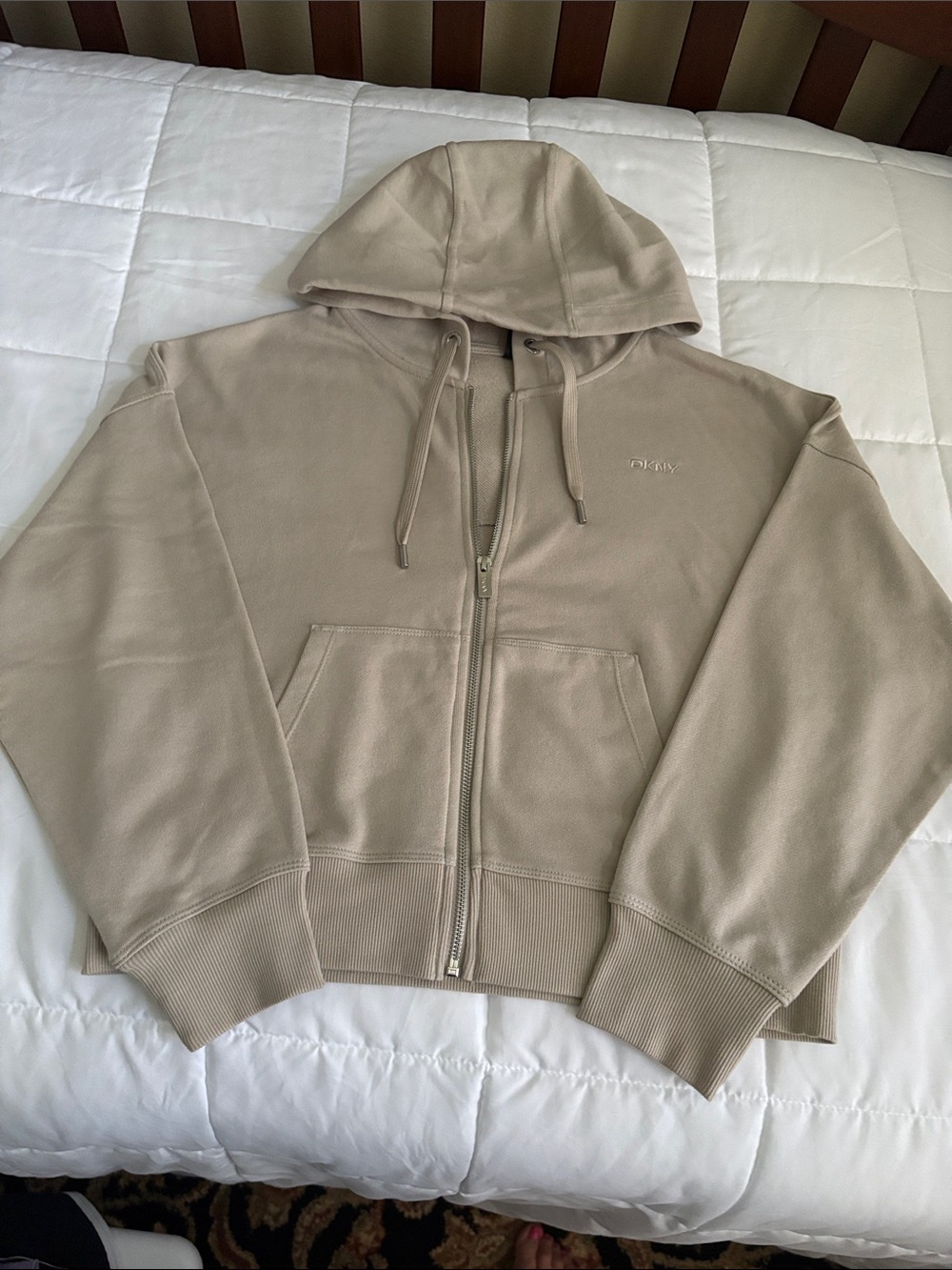 DKNY Taupe Knit hoodie, zip up jacket size‎ medium